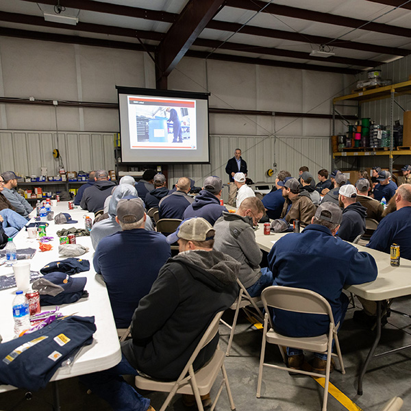 Safety is a top priority for Hill Electric. This is an example of an electrical safety meeting and training session at our headquarters.